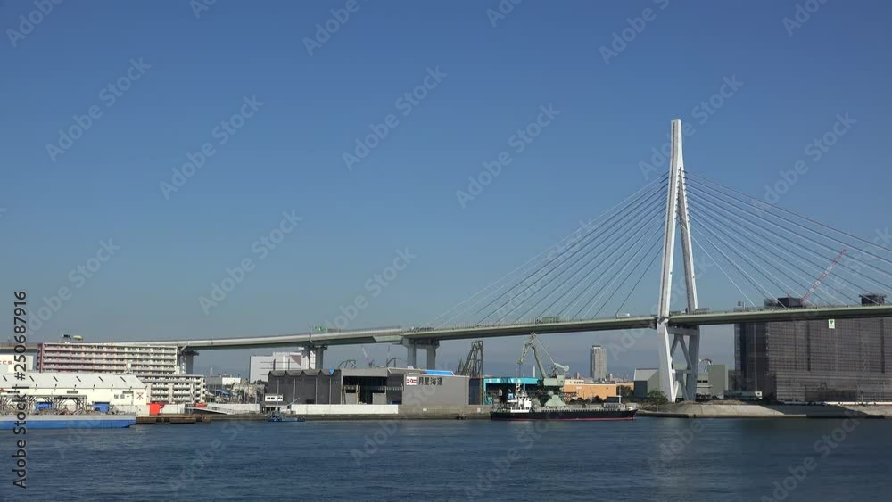 Tempozan Ohashi Bridge over Ajigawa River with surrounding area. Minato, Osaka, Japan Tempozan Ohashi Bridge over Ajigawa River with surrounding area. Minato, Osaka, Japan