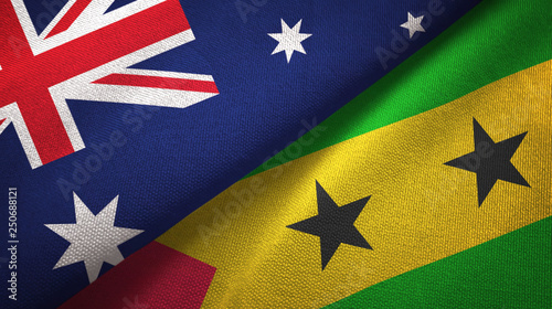 Australia and Sao Tome and Principe two flags textile cloth, fabric texture