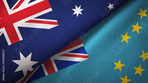 Australia and Tuvalu two flags textile cloth, fabric texture photo