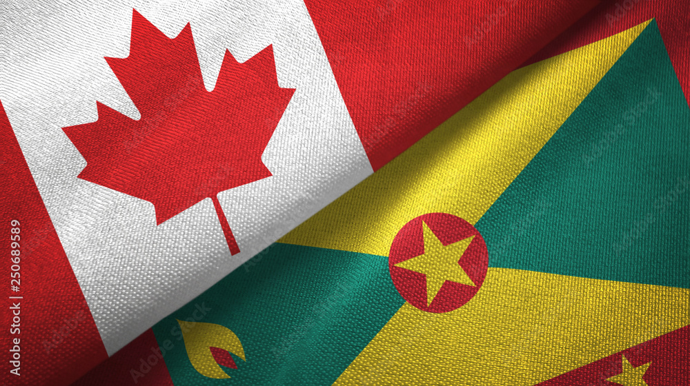 Canada and Grenada two flags textile cloth, fabric texture Canada and Grenada two flags textile cloth, fabric texture