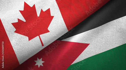 Canada and Jordan two flags textile cloth, fabric texture