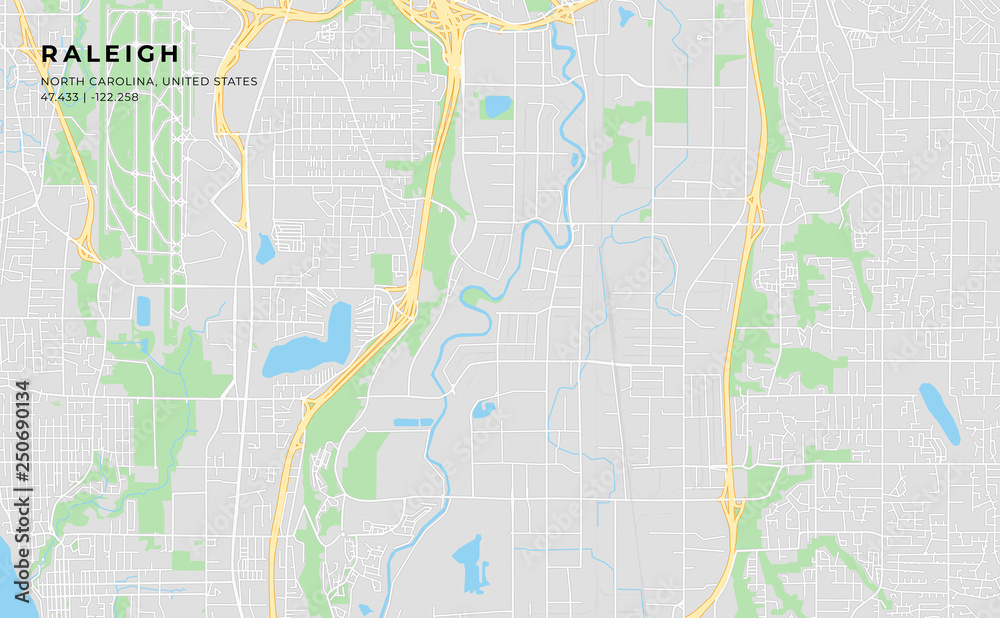 Printable street map of Raleigh, North Carolina
