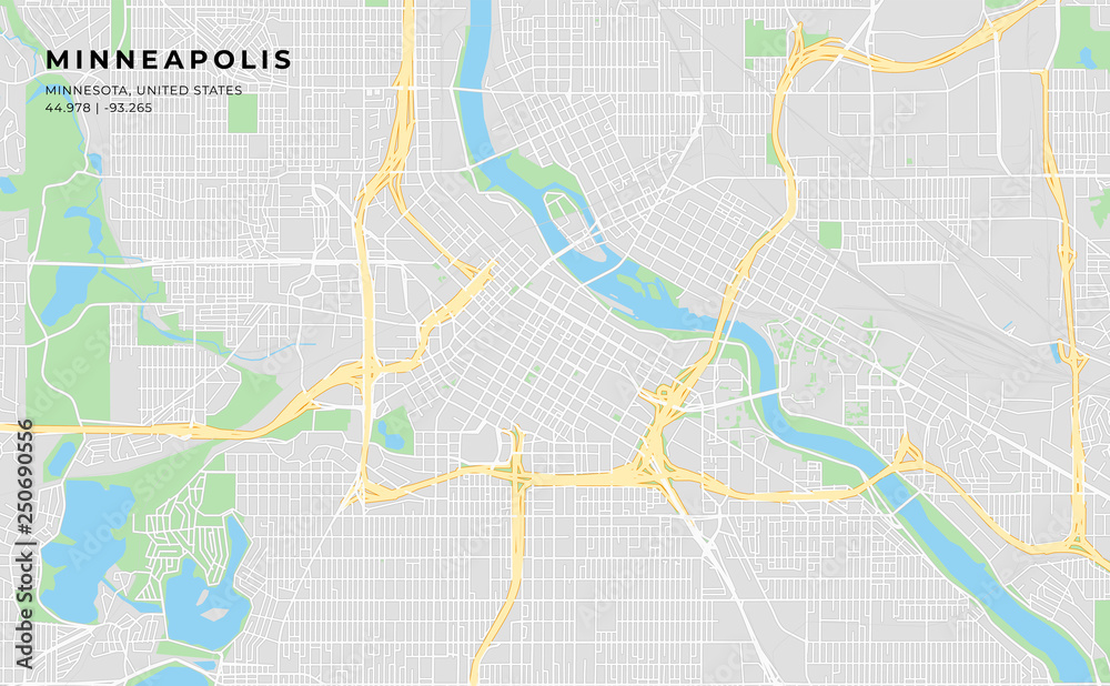 Printable street map of Minneapolis, Minnesota
