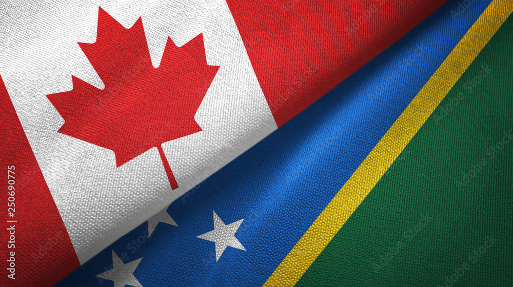 Canada and Solomon Islands two flags textile cloth, fabric texture Canada and Solomon Islands two flags textile cloth, fabric texture