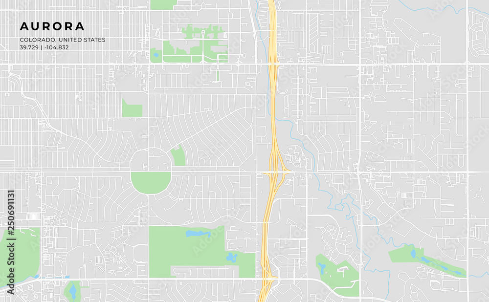 Printable street map of Aurora, Colorado