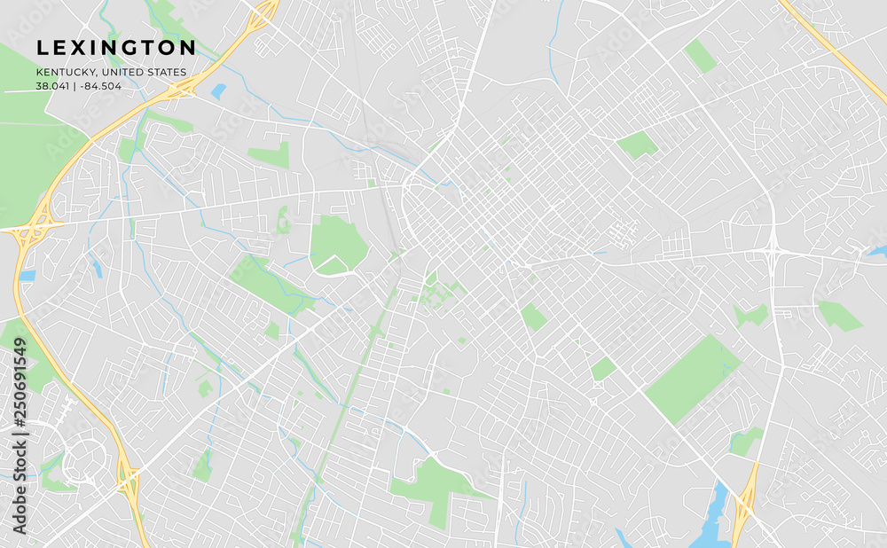 Printable street map of Lexington, Kentucky Векторный объект Stock ...