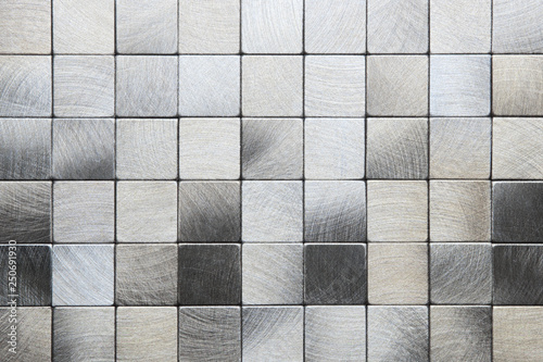 Silver, gray square mosaic tiles, metal texture background