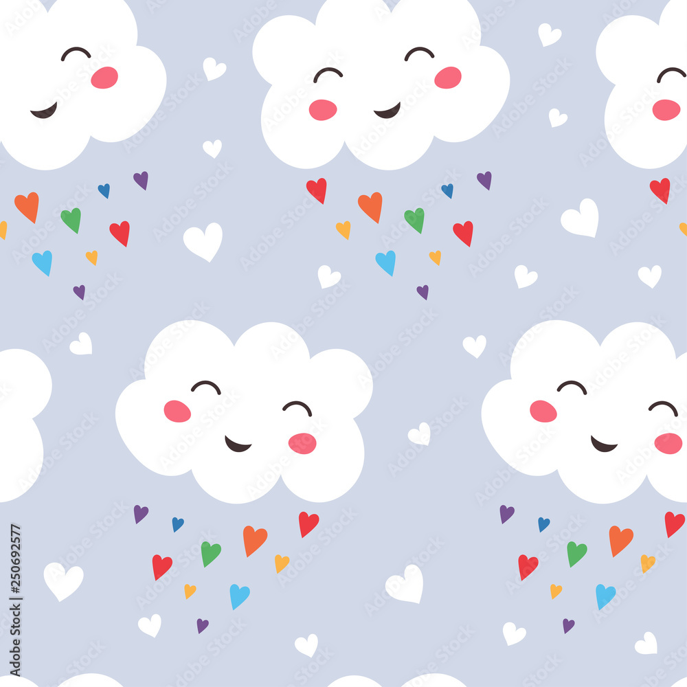 Seamless pattern funny kawaii cloud on the rainbow.Vector illustration