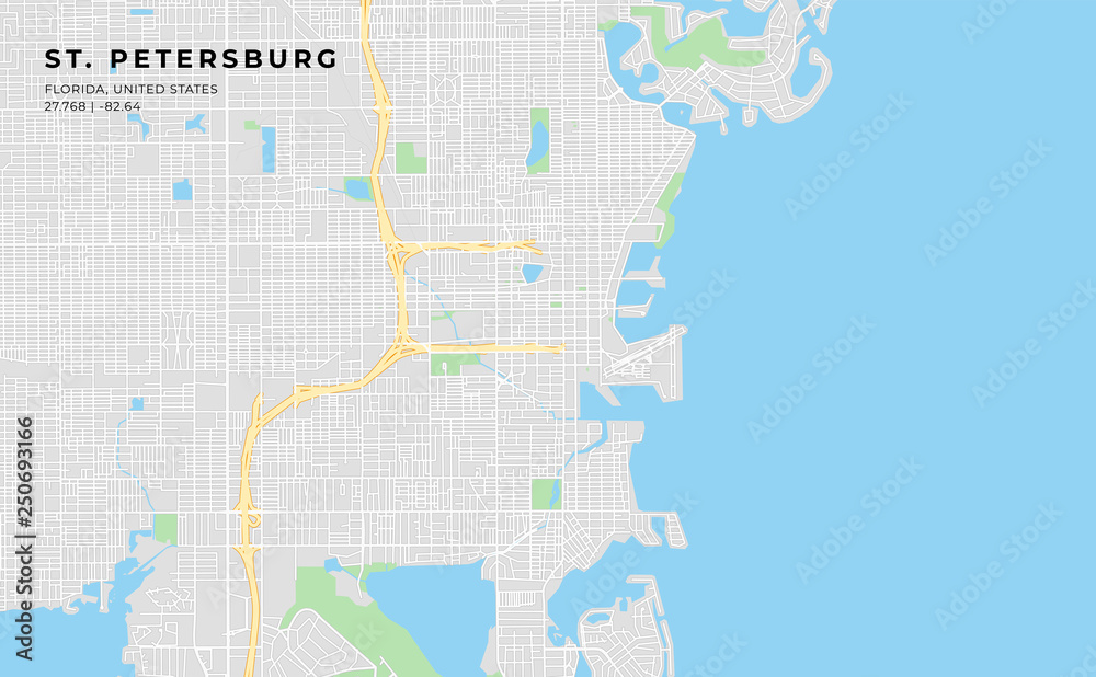 Printable street map of St. Petersburg, Florida vector de Stock Adobe