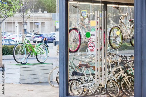bicycle rental on the city street shop