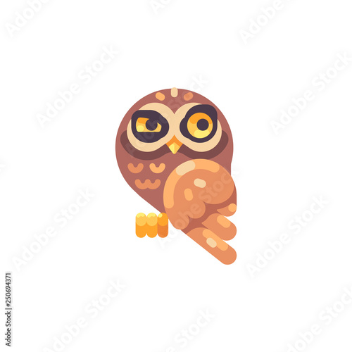 Funny suspicious little brown owl flat icon