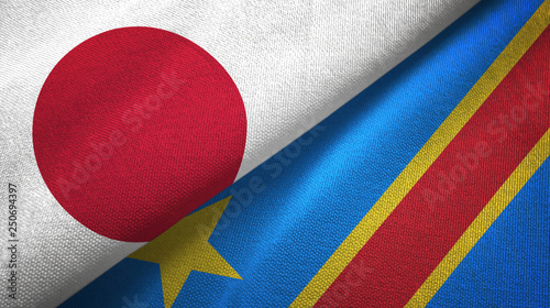 Japan and Congo Democratic Republic two flags textile cloth, fabric texture photo