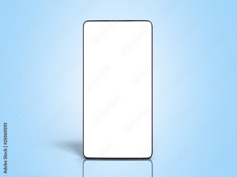 Modern full screen smart phone White screen for mockup 3d render on blue gradient Modern full screen smart phone White screen for mockup 3d render on blue gradient
