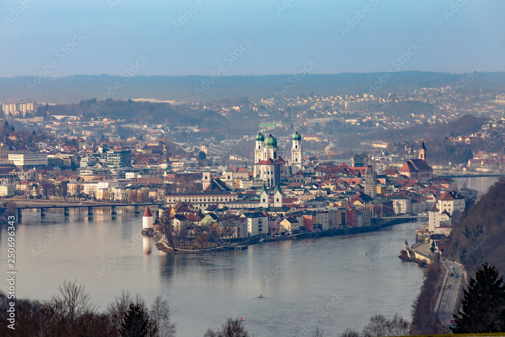 view to Passau with river Inn and Danube