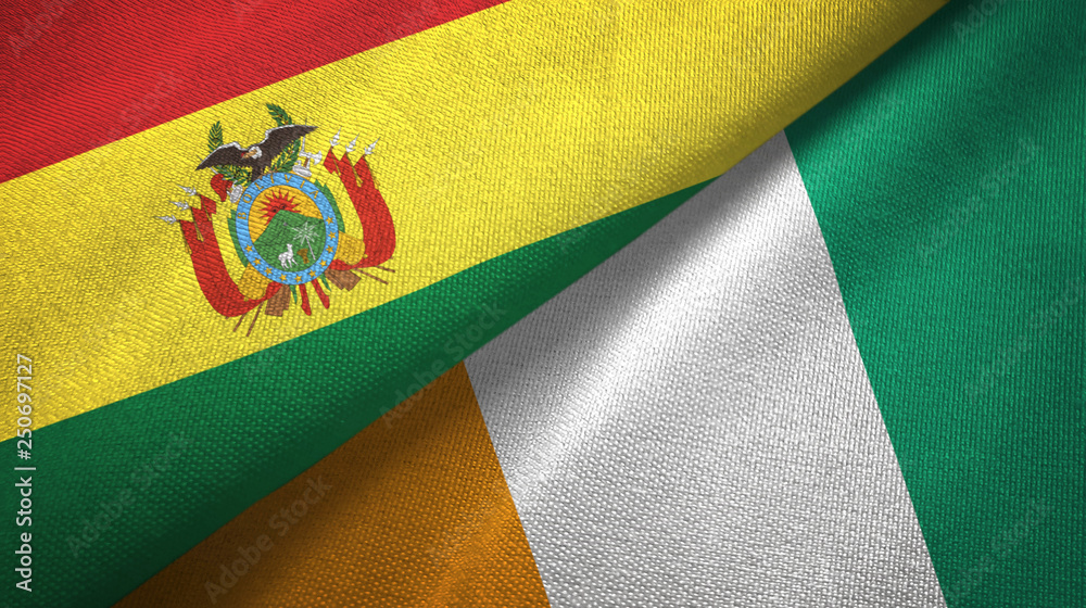 Fototapeta premium Bolivia and Cote d'Ivoire Ivory coast two flags textile fabric texture