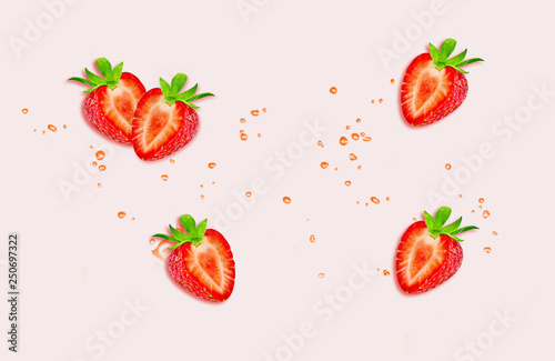 set of strawberry slices with juice drops