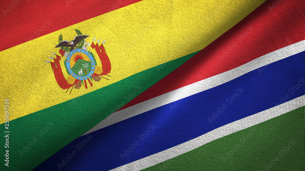 Fototapeta premium Bolivia and Gambia two flags textile cloth, fabric texture