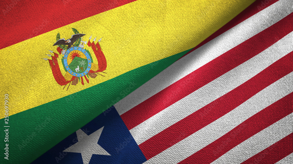 Bolivia and Liberia two flags textile cloth, fabric texture Bolivia and Liberia two flags textile cloth, fabric texture