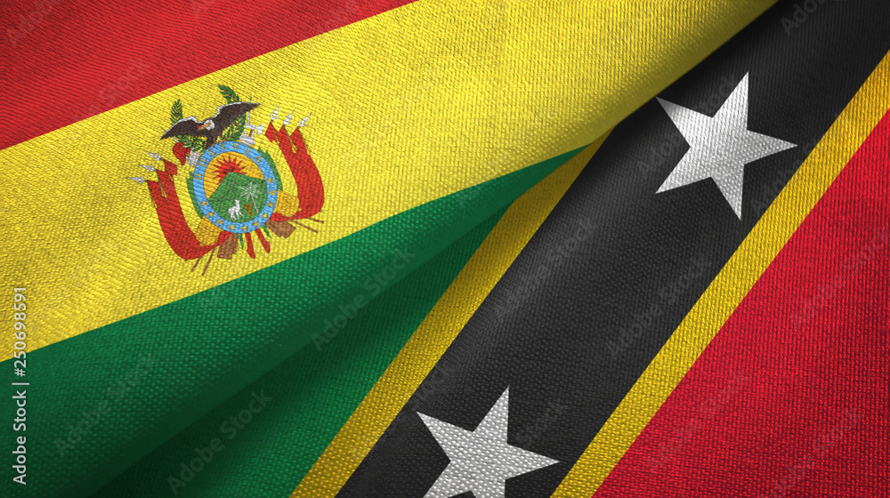 Fototapeta premium Bolivia and Saint Kitts and Nevis two flags textile cloth, fabric texture