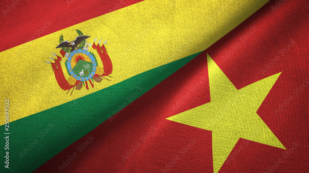 Bolivia and Vietnam two flags textile cloth, fabric texture Bolivia and Vietnam two flags textile cloth, fabric texture
