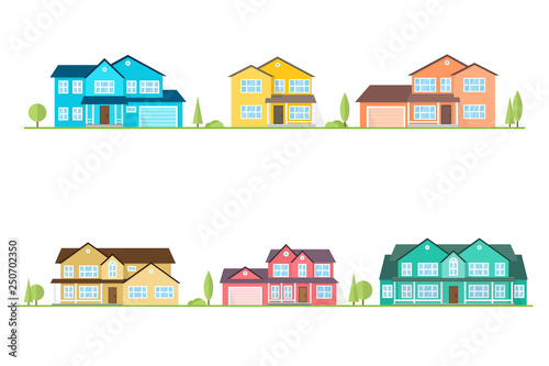 Neighborhood with homes illustrated on white.