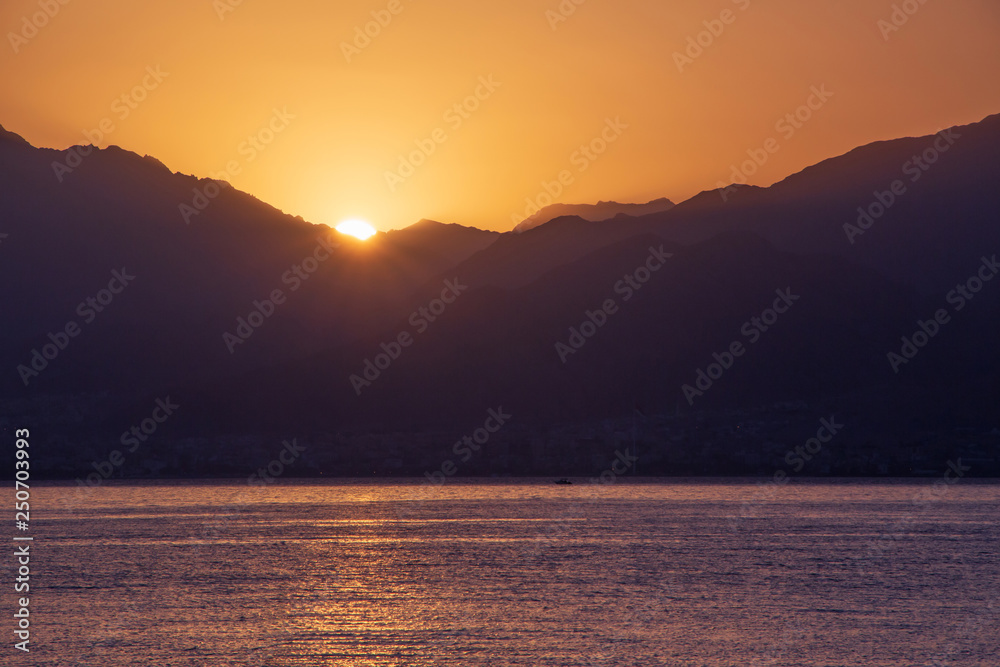 view on beautiful sunrise from Eilat, Israel