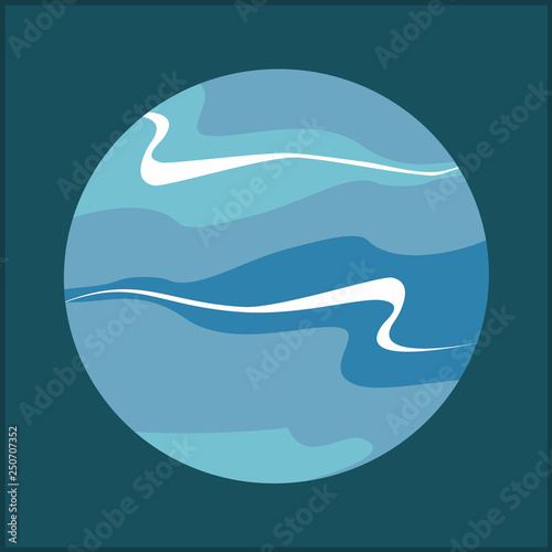 Blue planet earth clouds in night sky. Vector illustration with planet and sky. Hand drawn vector illustration with cartoon earth for logo, poster, postcard, clothing print, flyer. Isolated object.