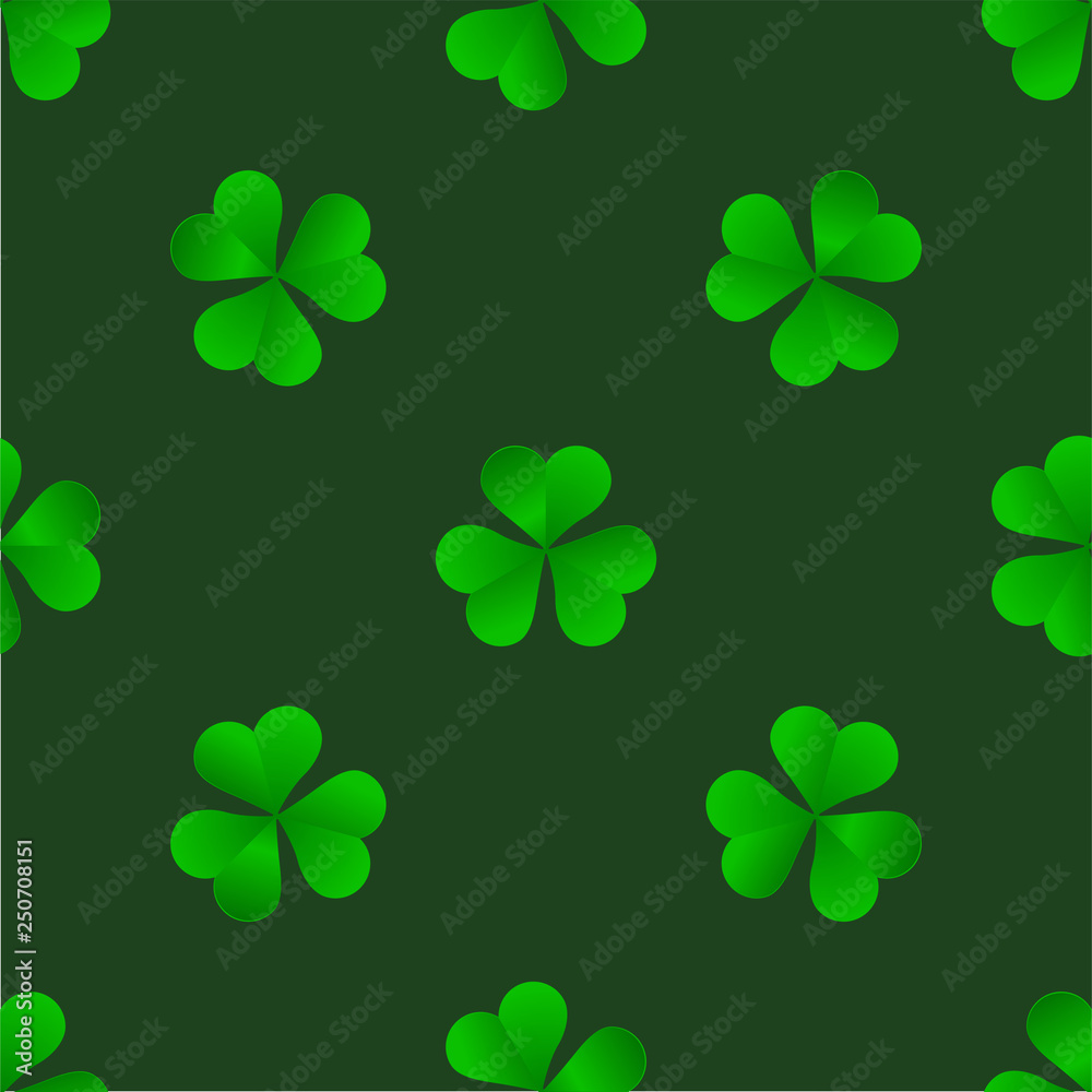 Green Irish trefoil clover for St. Patricks Day seamless vector pattern