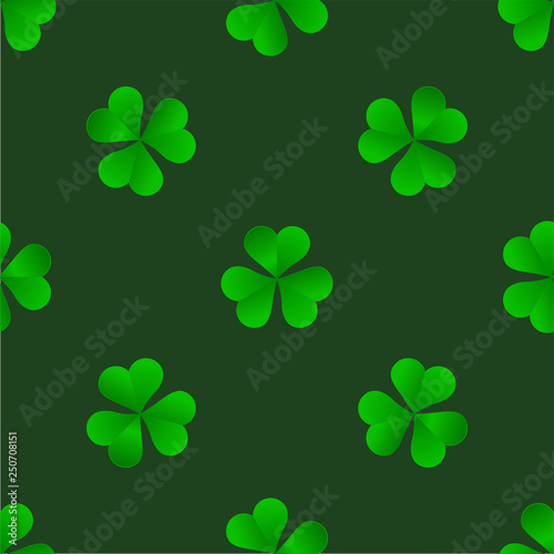 Green Irish trefoil clover for St. Patricks Day seamless vector pattern