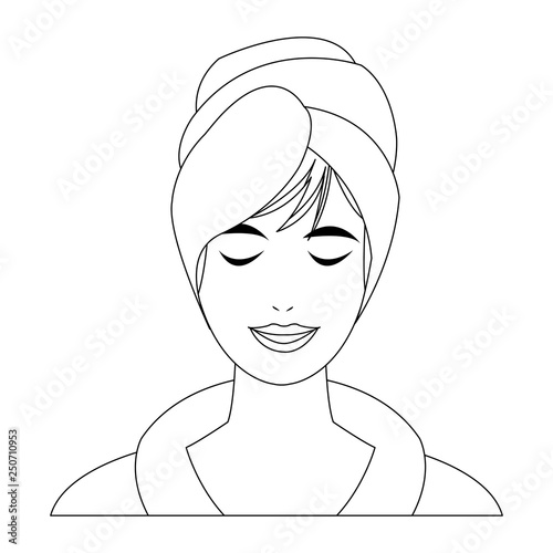 spa woman with towels black and white