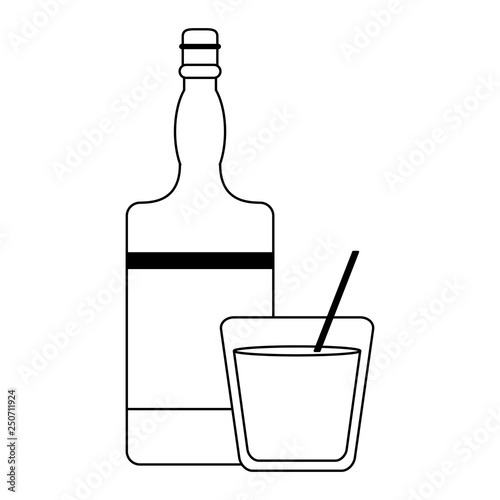 alcohol drink bottle with cup black and white