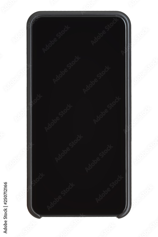 Front view of black smartphone on white background. Front view of black smartphone on white background.