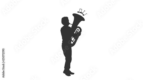 Silhouette of a jazz man playing tuba, Full HD footage with alpha transparency channel isolated on white background photo