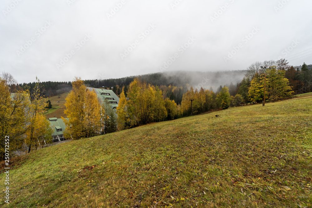 Mountains in the colors of autumn. Spindleruv Mlyn. Czech. Giant Mountains (Krkonose) - are a mountain range located in the north of the Czech Republic. Mountains in the colors of autumn. Spindleruv Mlyn. Czech. Giant Mountains (Krkonose) - are a mountain range located in the north of the Czech Republic.