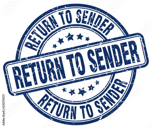 return to sender blue grunge round vintage rubber stamp