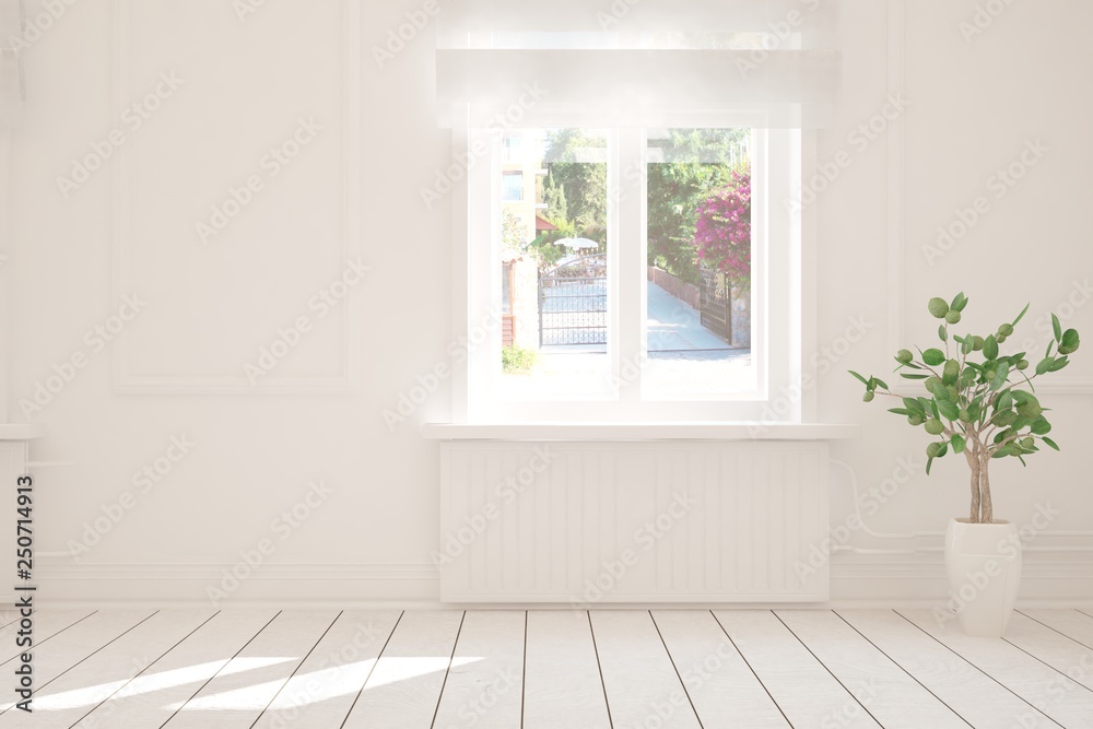 White minimalist empty room. Scandinavian interior design. 3D illustration White minimalist empty room. Scandinavian interior design. 3D illustration