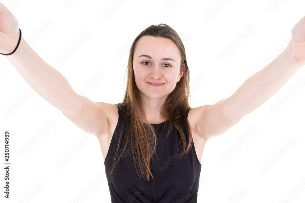 Happy attractive girl taking a selfie with mobile phone Happy attractive girl taking a selfie with mobile phone