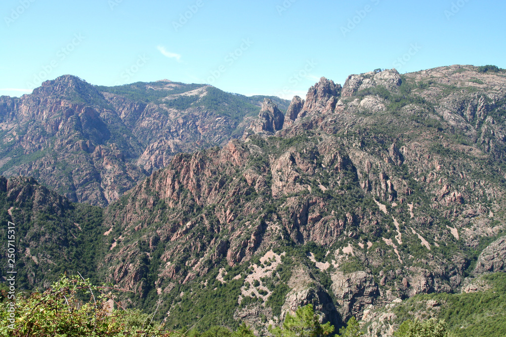 Rugged mountains of the interior along the Gorgesde Spelunca in central Corsica.