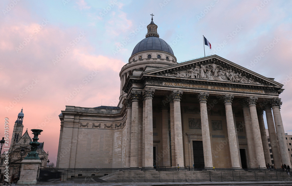 The Pantheon at sunset. It is a secular mausoleum , Paris, France.