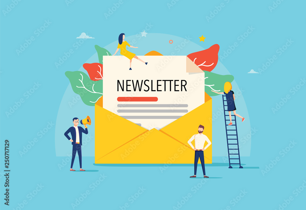 Email subscribe vector illustration concept, email marketing system, people use smartphone and subscribe and newsletter