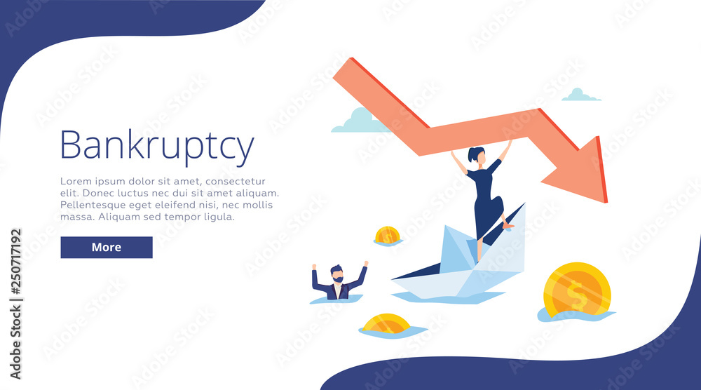 Bankruptcy vector illustration. Flat tiny person concept with broke company. Sinking business process in crisis Bankruptcy vector illustration. Flat tiny person concept with broke company. Sinking business process in crisis