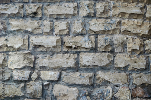 The texture of the masonry walls of cut stone.