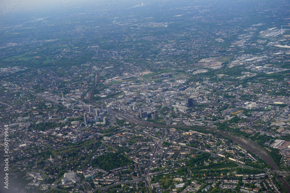 Fabulous panoramic view from airplane, Essen, Germany, flying airplane. Fabulous panoramic view from airplane, Essen, Germany, flying airplane.