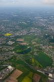 Fabulous panoramic view from airplane, Essen, Germany, flying airplane.