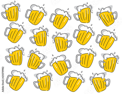 Color vector image of a beer mug. Drink with a lot of foam. Draught beer. Pop art  poster of beer mug.