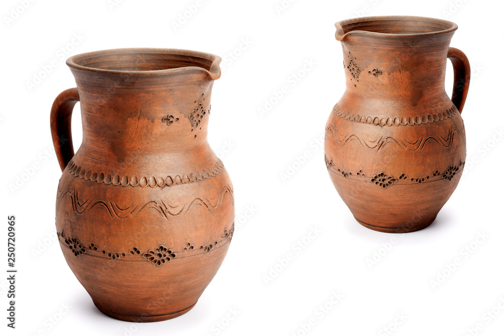 Clay pots isolated on white background. Household utensils. Clay pots isolated on white background. Household utensils.