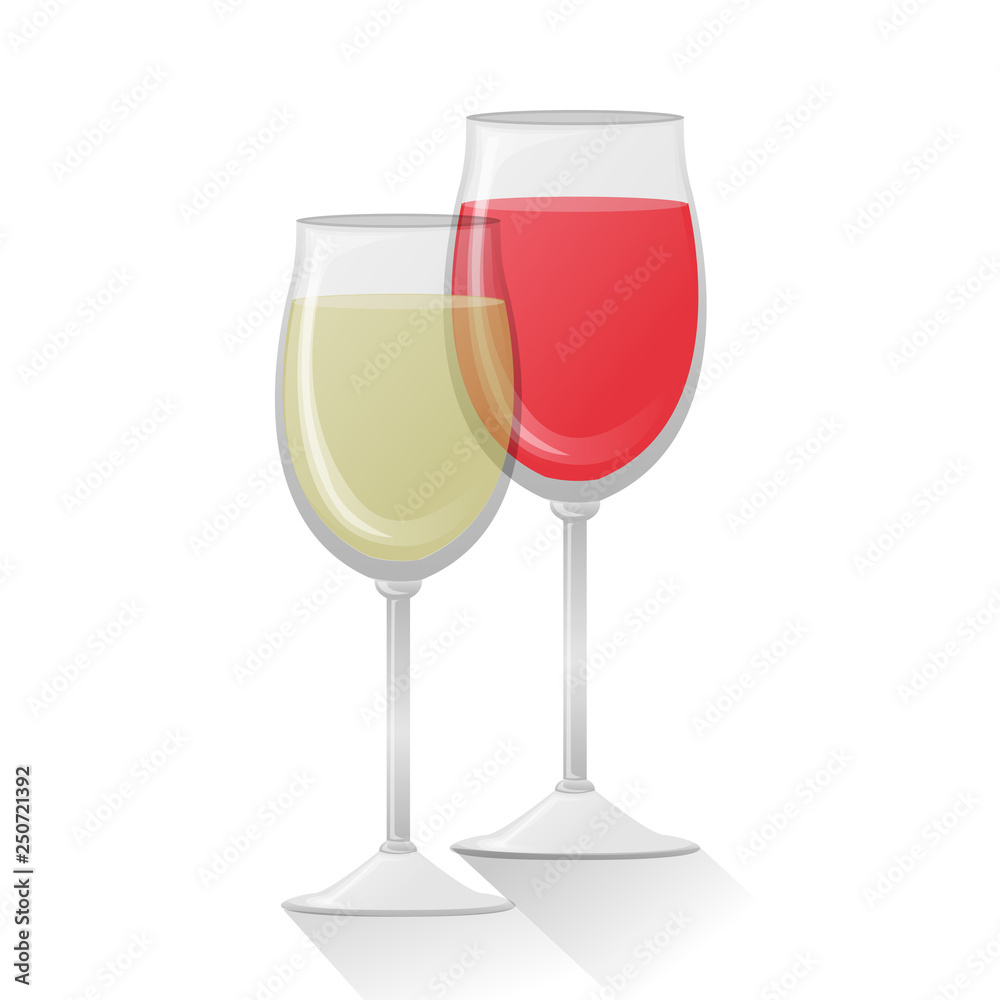 Red wine glass and white wine glass isolated on a white background Red wine glass and white wine glass isolated on a white background