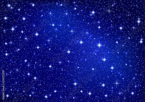 Starry sparkle vector background with twinkle stars. Сlean night blue sky for holiday. Shiny Christmas Star backdrop. Glow milky way texture for New Year layout (fantasy sky) 