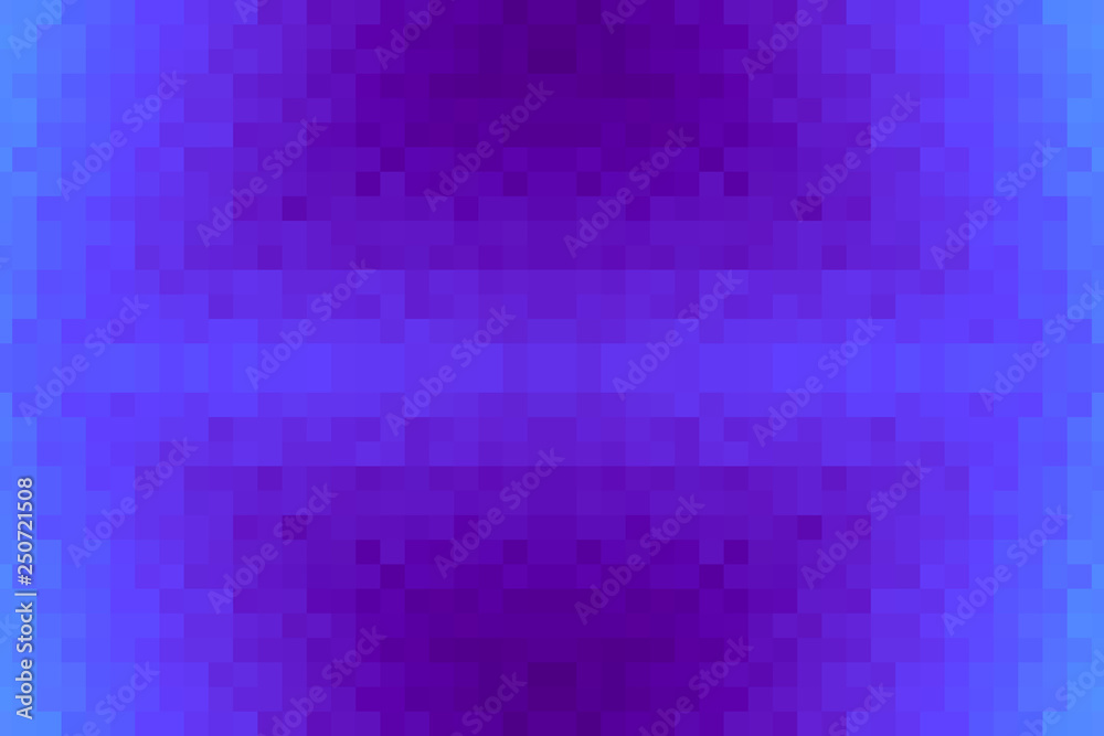 Abstract violet and cyan radiant gradient background. Texture with pixel square blocks. Mosaic pattern