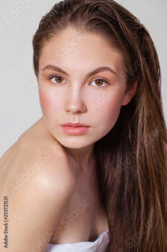 Happy beautiful brunette woman